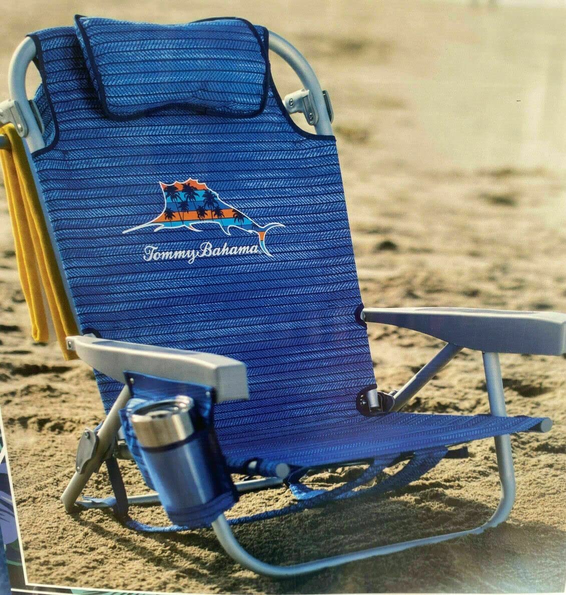 Tommy Bahama Backpack Beach Chair-New 2022 Designs-5-Position Classic Lay Flat-Insulated Cooler Towel Bar-Storage Pouch Sailfish and Palms - image 1 of 6