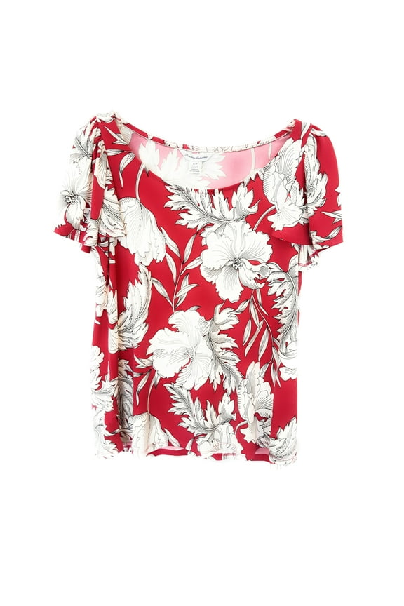 Baroque Blooms Flutter Sleeve Top, Java Red, S