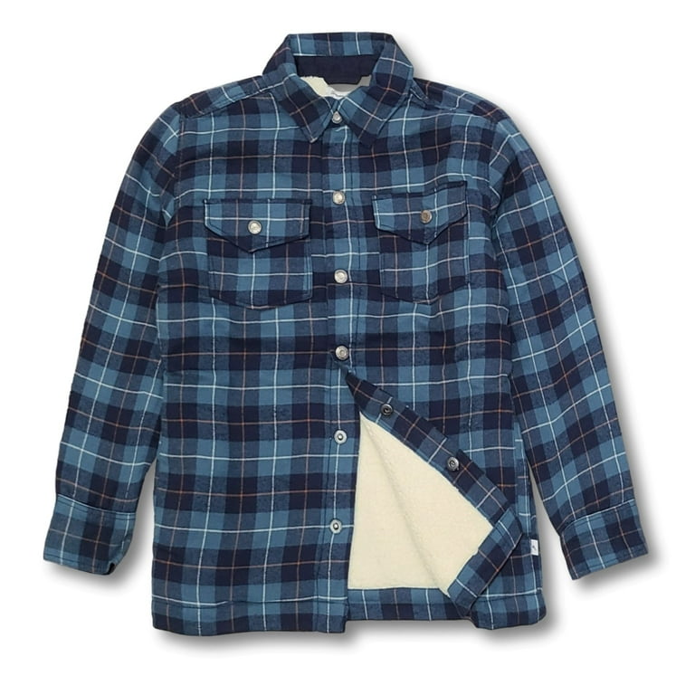 Tommy Bahama Boy's Cozy Sherpa Lined Plaid Flannel Button Down Shirt  Jacket-Blue / XS 