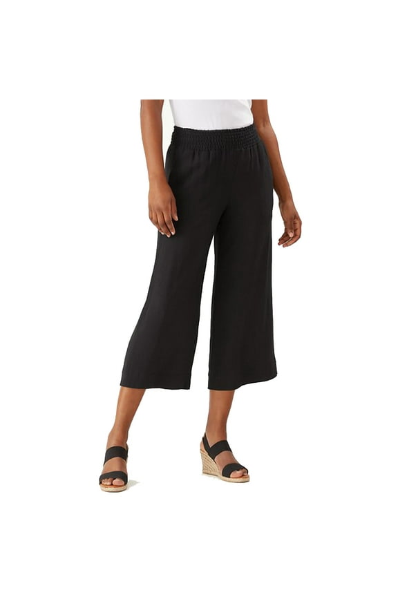 Caicos Crinkle Smocked Cropped Pants, Black, S