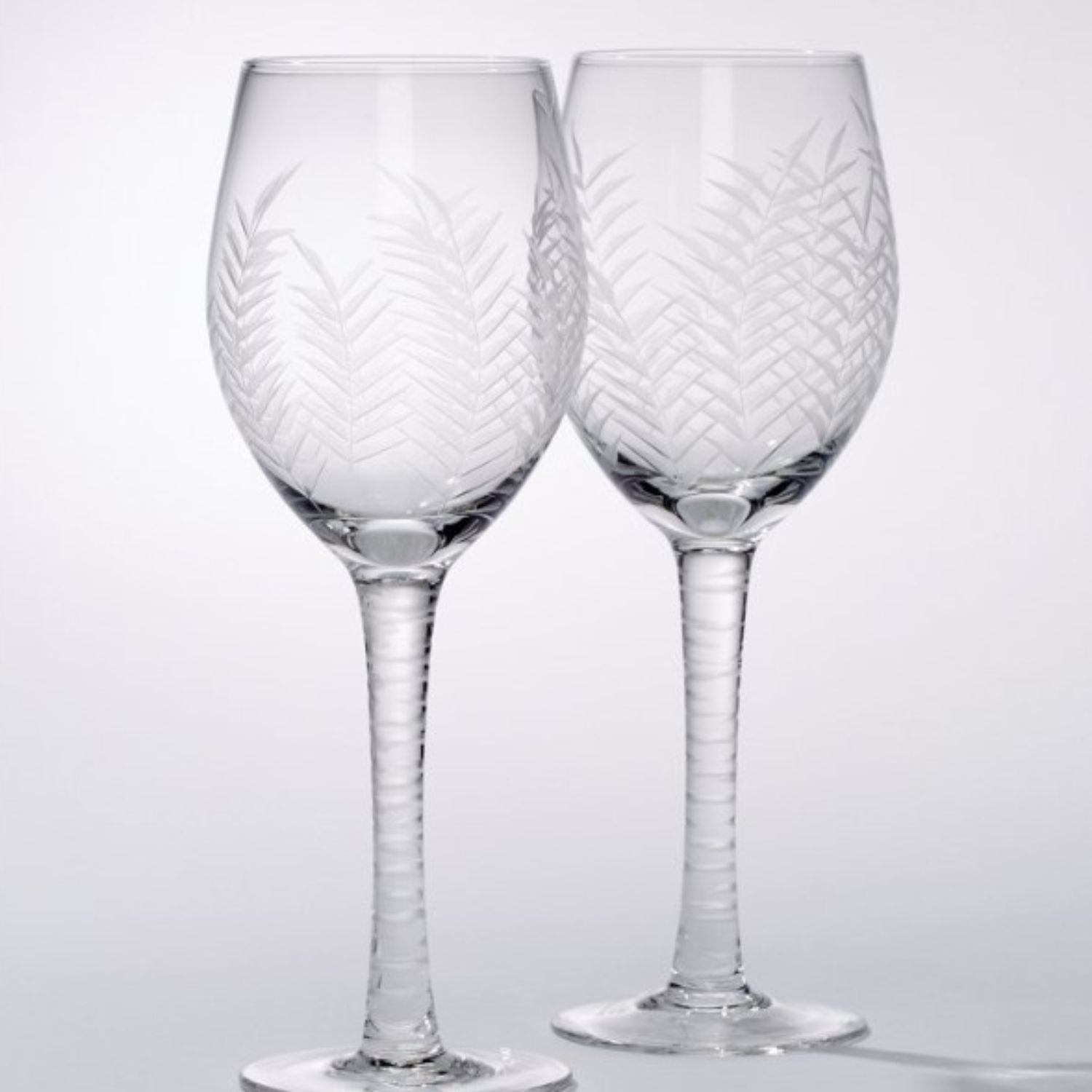 Tommy Bahama Etched Palm White Wine Glasses Set of 2, HandEtched