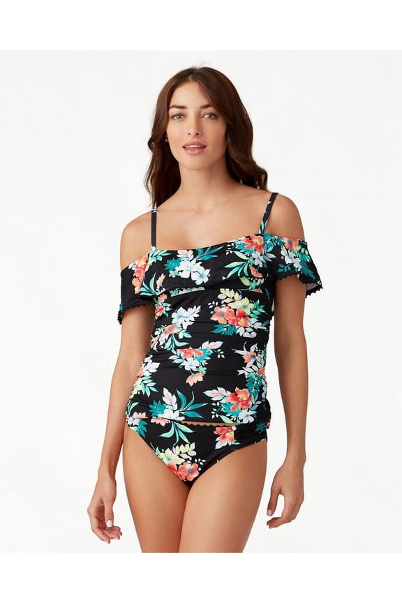 Floral Springs Off-The-Shoulder Flounce Tankini, Multi, S
