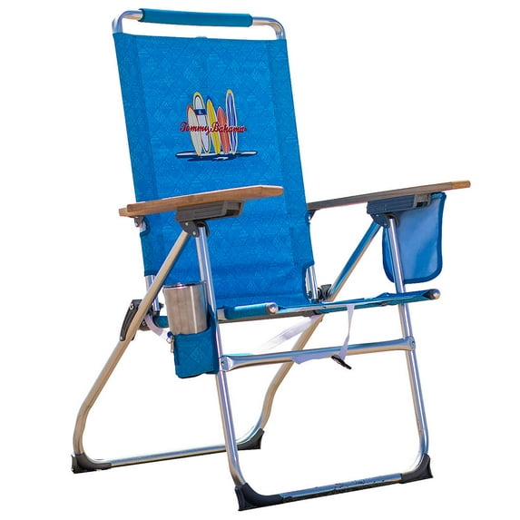 Tommy Bahama Hi-Boy 7-Position Recline Beach Chair with Cup Holder, Aluminum/Steel
