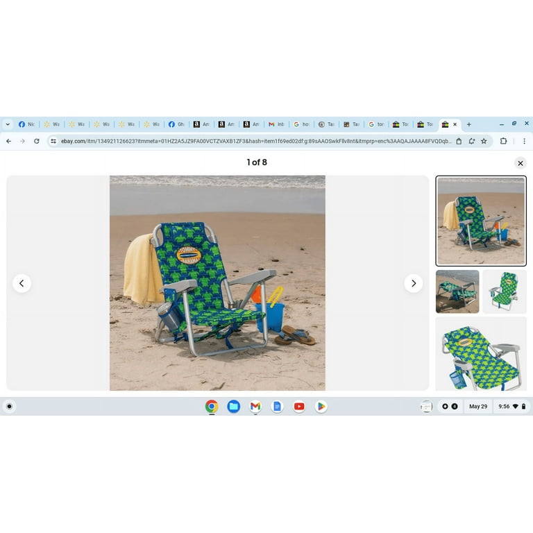 Tommy Bahama Kid's Backpack Beach Chair, Green Turtle, Lightweight