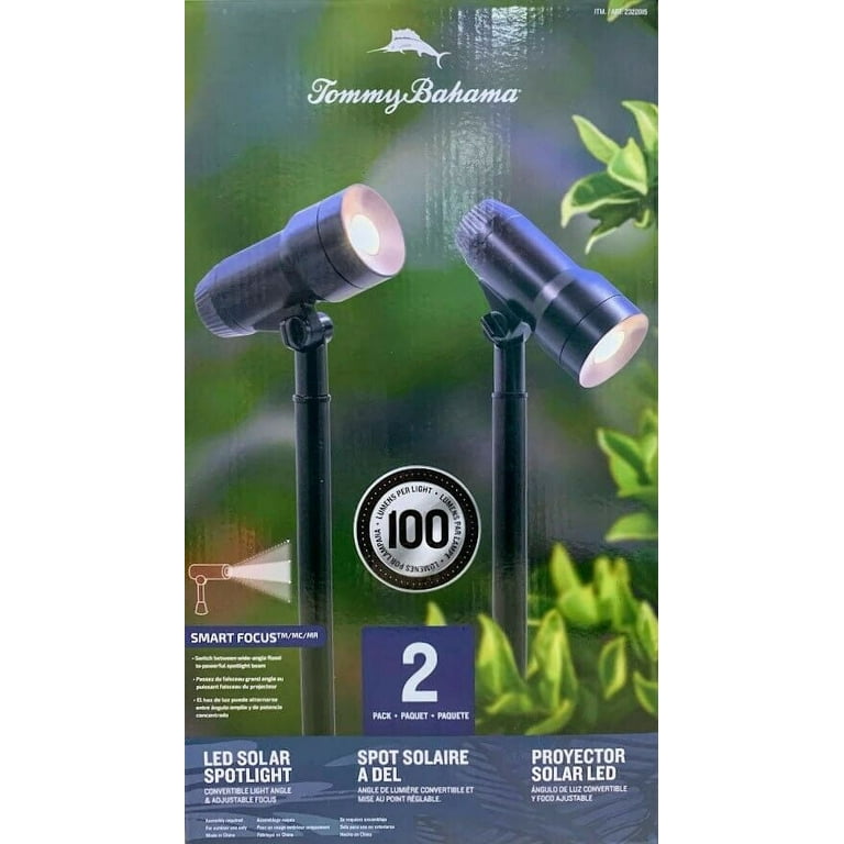 Tommy Bahama Solar Powered Outdoor LED Spotlight, 100 Lumens, Pack