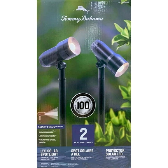 Tommy Bahama LED Solar Spotlights, Motion Sensing, Black, 2 Pack