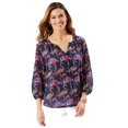 thumbnail image 1 of Tommy Bahama Let's Flamingle 3/4-Sleeve Gauze Top, Island Navy, S, 1 of 2