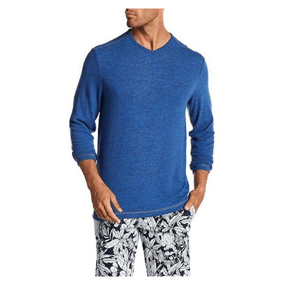 Tommy Bahama Long Sleeve Leeward V Neck Tee Shirt Galaxy Blue Heather, S