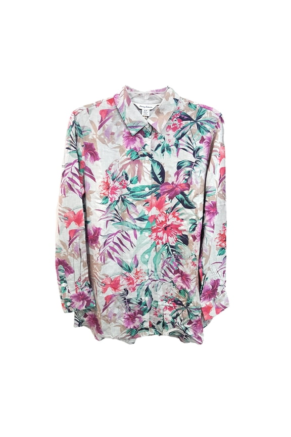 Long-Sleeve Woven Top, Heather Grey, Small