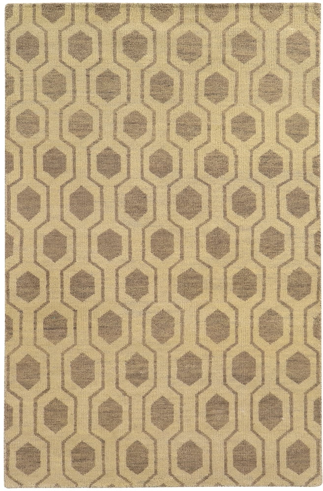 Hand-Knotted Geometric Wool Rug in Beige and Brown, 10' x 13'