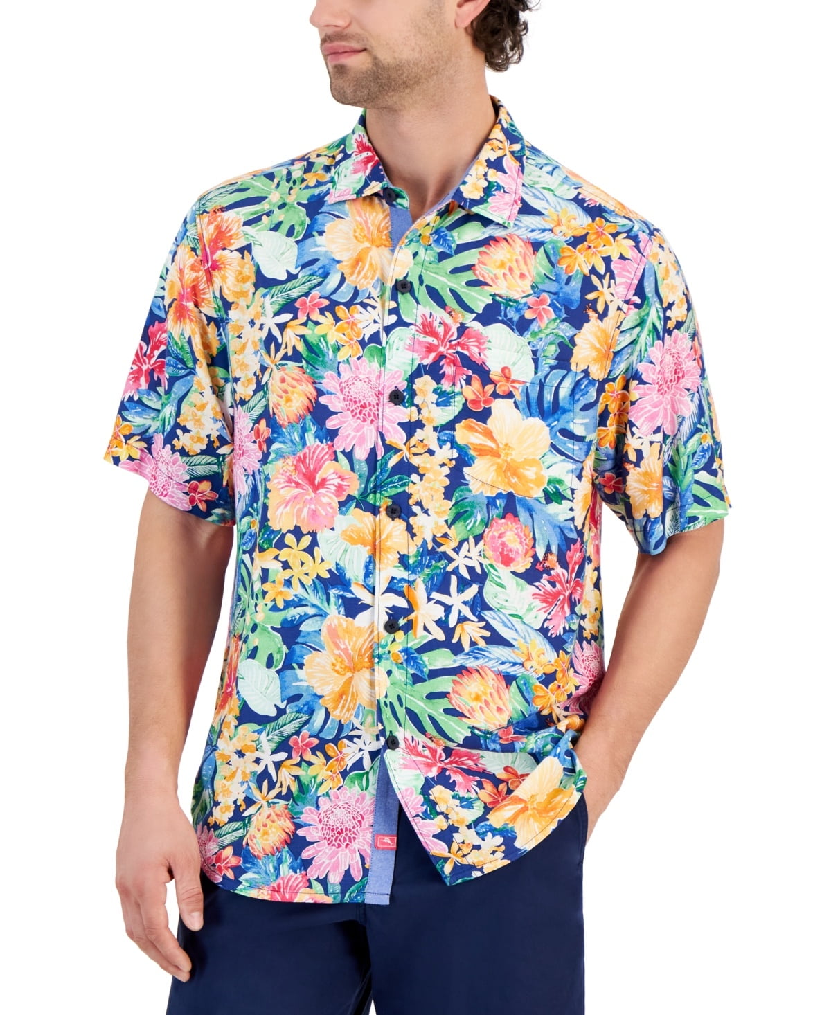 Tommy Bahama Men Loose fit Short Sleeve Button-Up Shirt Medium Orange Floral