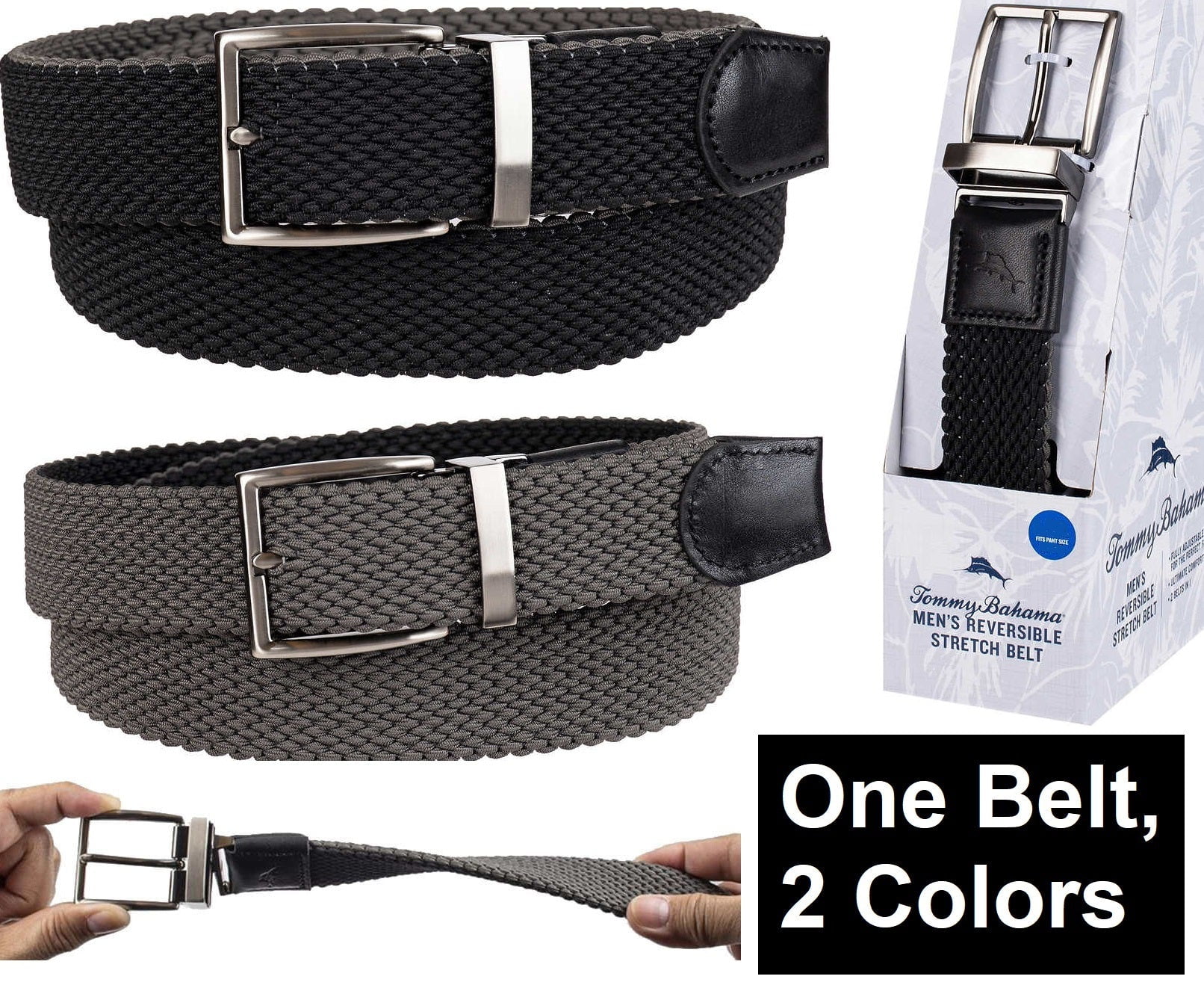 Tommy Bahama Men'S Stretch Braided Reversible Belt 2 in 1 One Belt 2