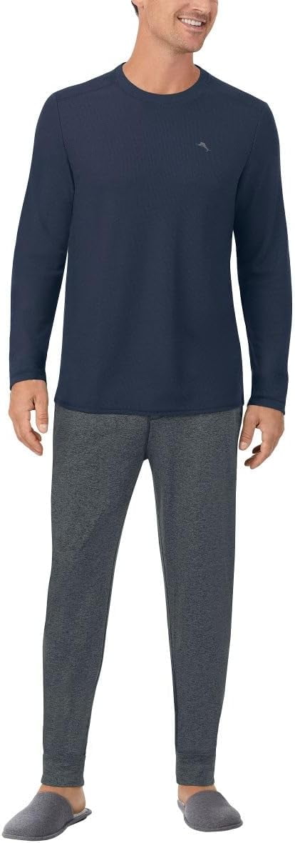 Tommy Bahama Mens 2-piece Relaxed Fit Logo Embroidered Lounge Set (Blue,Small)