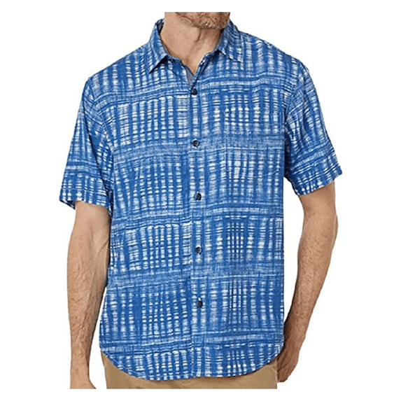 Tommy Bahama Men's Daybreak Batik Silk Camp Shirt (Navy, Small)
