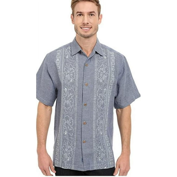 Tommy Bahama Men's Hana Rue Linen Camp Shirt Turbulence, Blue, S