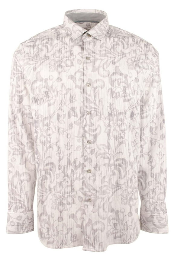 Men's Lazlo Lux Slate Fronds Long Sleeve Button Down Shirt 2X-Large