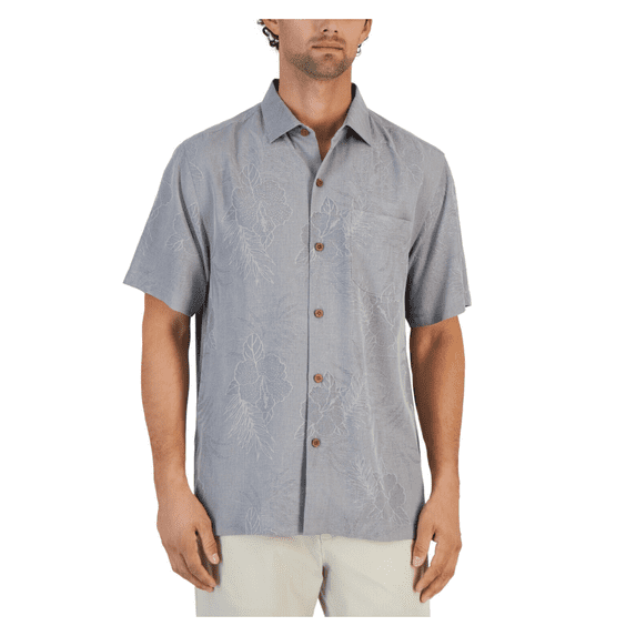 Tommy Bahama Men's Lush Palms Printed Shirt, Ultimate Gray, XL