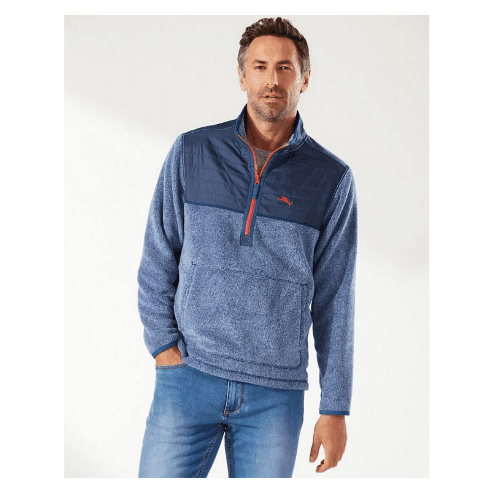 $128 Tommy Bahama New Cascade Cozy Half-Zip Sweatshirt Polyester Bering Blue - S