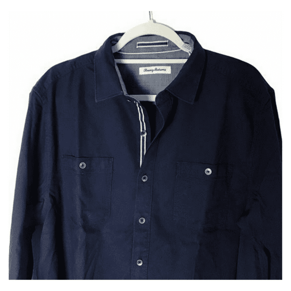 Tommy Bahama Men's Ocean Deep Beach Fire Long Sleeve Shirt, Navy, XS