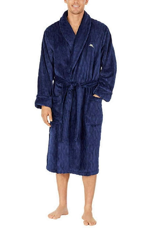 Men's Plush Robe, Navy L/XL - NEW