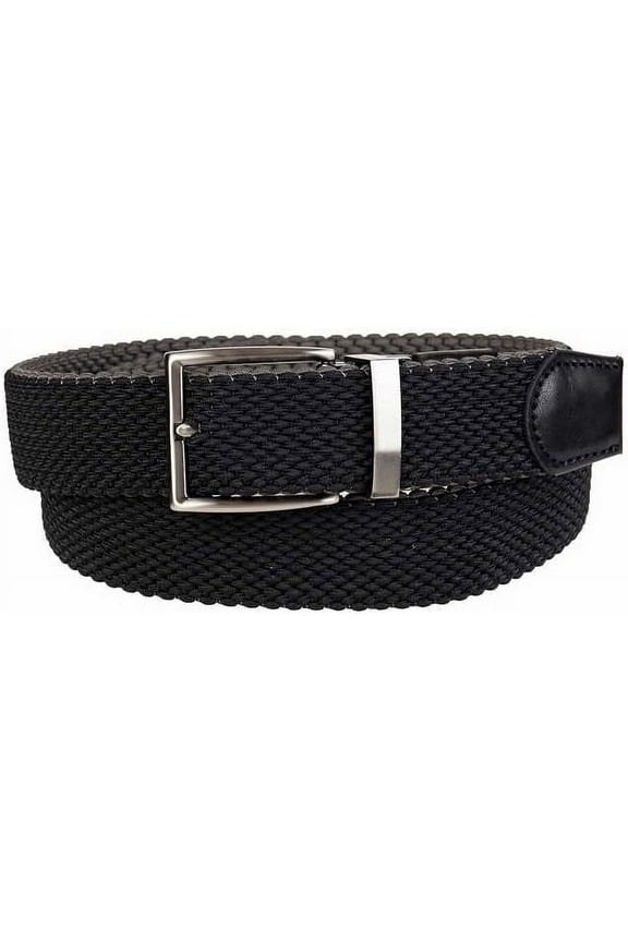 Men's Reversible Braided Stretch Belt (Black/Grey, S/M)