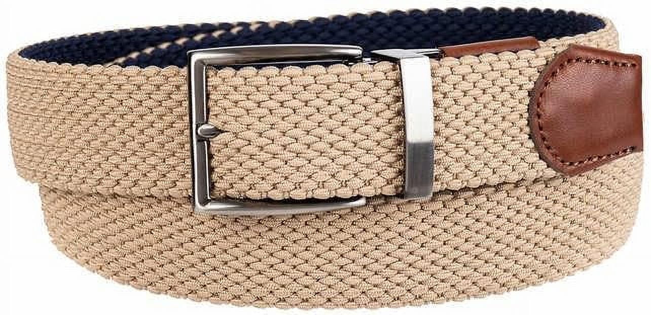 Tommy Bahama Men's Reversible Braided Stretch Belt (Khaki/Navy, L/XL