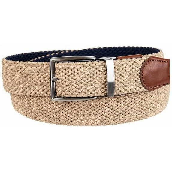 Tommy Bahama Men's Reversible Braided Stretch Belt (Khaki/Navy, L/XL)