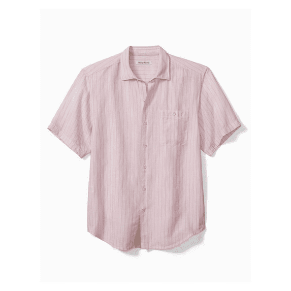 Tommy Bahama Men's Sand Linen Valencia Stripe, Short Sleeve Shirt, Rose, L