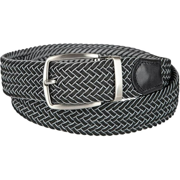 Tommy Bahama Men's Stretch Braided Reversible Leather Trim Belt, Black/Gray, S/M (32-36)