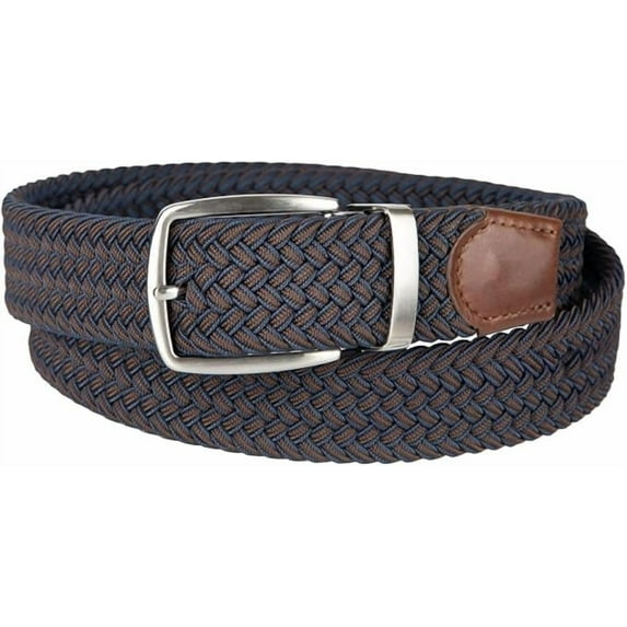 Tommy Bahama Men's Stretch Braided Reversible Leather Trim Belt, Navy/Brown, S/M (32-36)