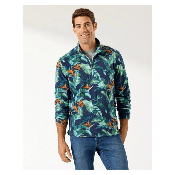 Tommy Bahama Men's Summit Peak Half Zip Long Sleeve Fleece Sweatshirt, Bering Blue. Size XL