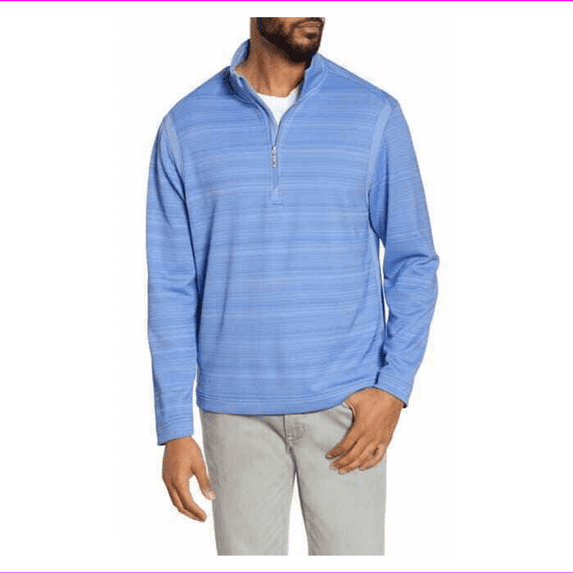 Tommy Bahama Men's Tidal Stripe Half Zip Pullover, New Blue Opal, X-Large
