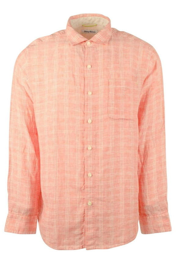 Men's Ventana Plaid Linen Long Sleeve Button-Down Shirt DCrl X-Large Dark Coral