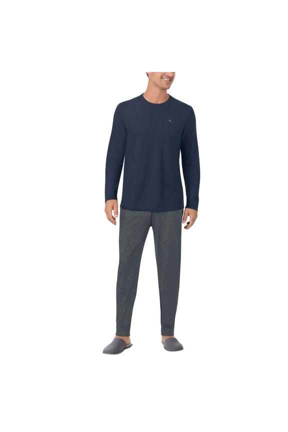 Men�s 2-piece Relaxed Fit Logo Embroidered Lounge Set (Blue,Medium)