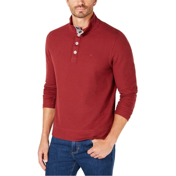 Tommy Bahama Mens Cold Springs Mock-Collar Henley Sweater, Red, Small