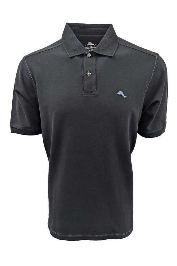 Mens Polo Shirt New Marlin Around Polo Short Sleeve Polo Shirts (Medium, Black (Steel Blue Logo))