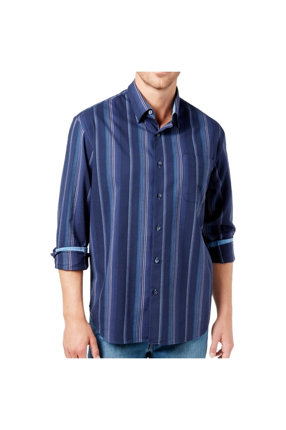 Mens Sail Over Stripe Button Up Shirt, Blue, Small