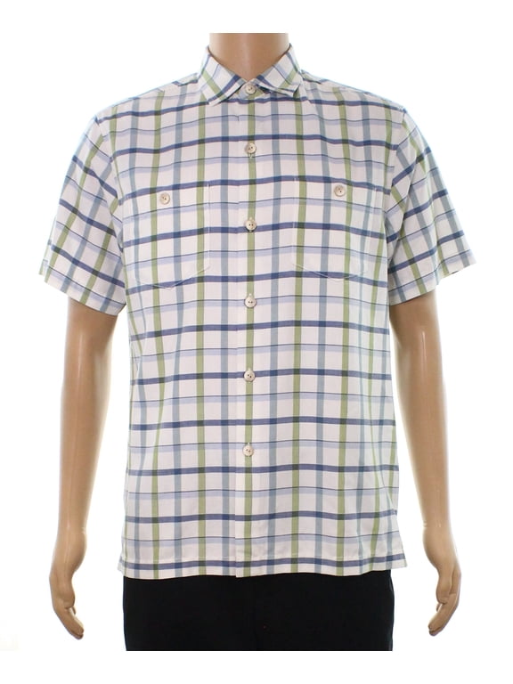 NEW White Mens Size Small S Button Down Silk Plaid Shirt