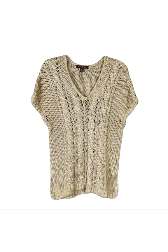 Open Knit Short Sleeve Sweater, Twill, Small