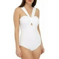 thumbnail image 1 of Tommy Bahama Pearl Solids Draped Shoulder One Piece Swimsuit, White, 14, 1 of 2