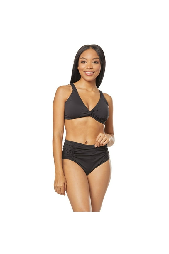 Pearl Solids Twist Front Bra Bikini Top, Black, S-D/DD