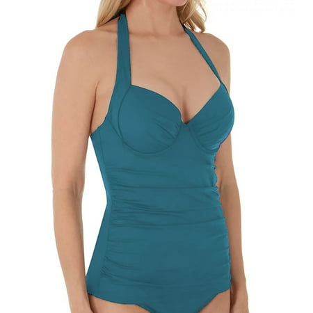 Tommy Bahama Pearl Solids Underwire Tankini Top, Caledon Sea, L D-Cup