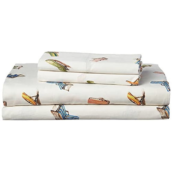 Tommy Bahama - Queen Sheets, Cotton Percale Bedding Set, Crisp & Cool, Stylish Home Decor (Beach Chairs Multi, Queen) Beach Chairs Multi/White Queen