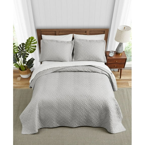 Tommy Bahama Solid Pelican Reversible 2-Piece Twin Quilt Set Bedding, Grey