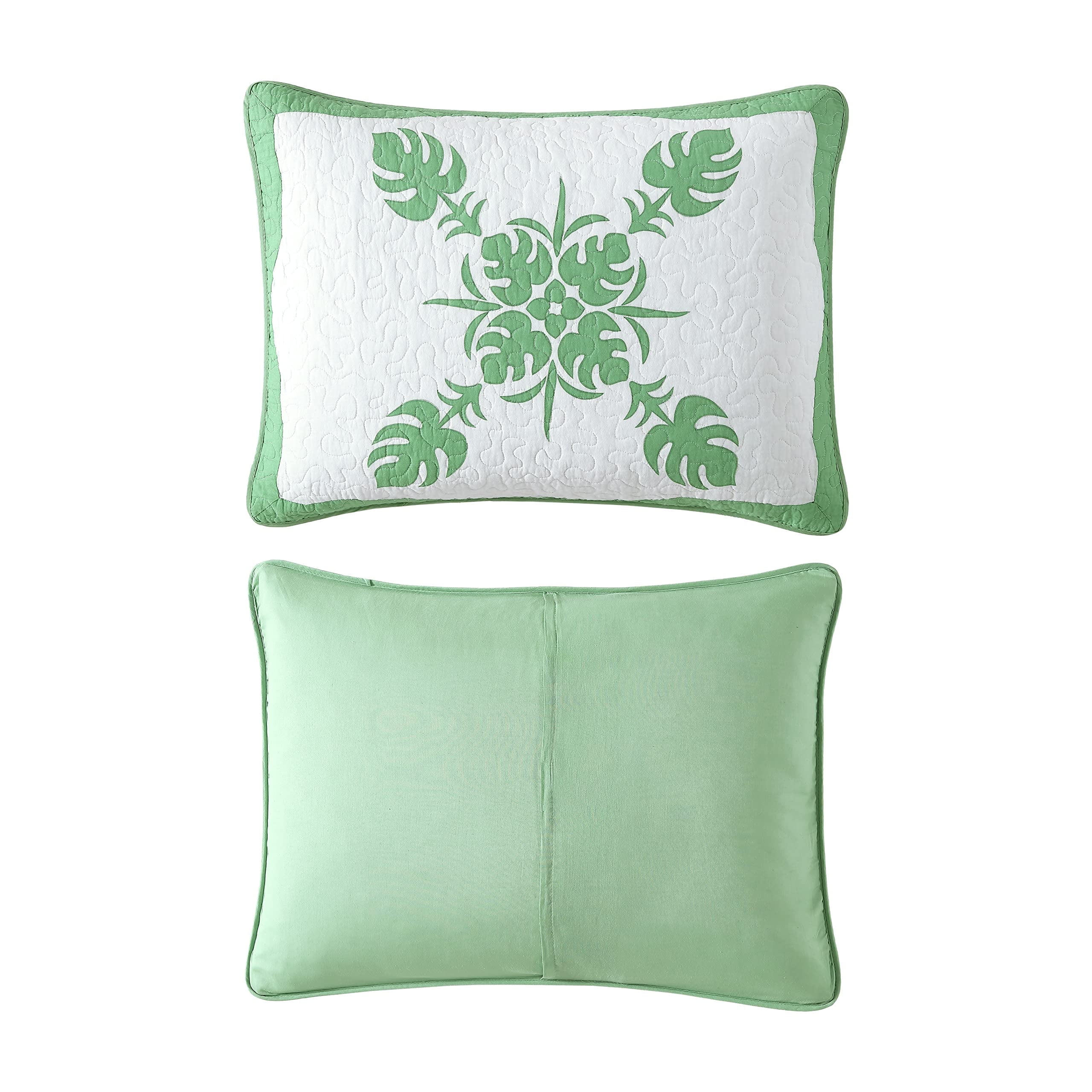 Molokai Green and Beige Cotton Embroidered Sham