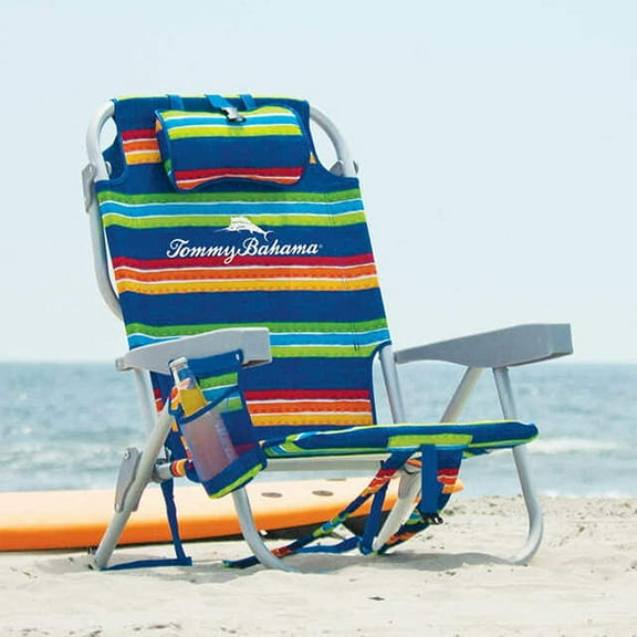 Tommy Bahama Striped Beach Chair with Insulated Cooler and Storage Pouch