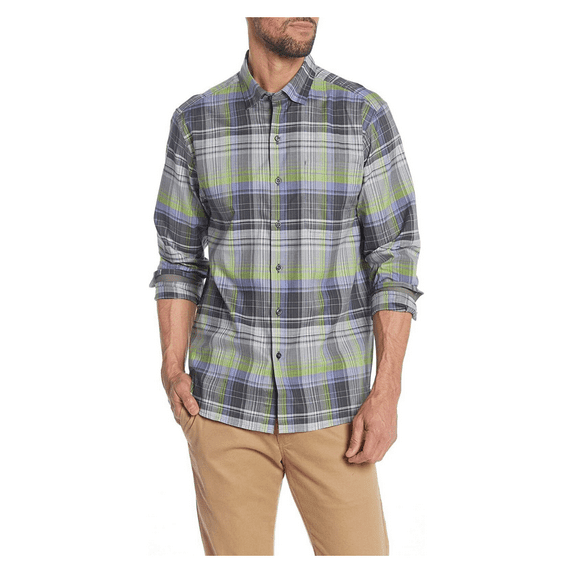 Tommy Bahama T320684 Zacero Plaid Long Sleeve Shirt, Fog Grey, M