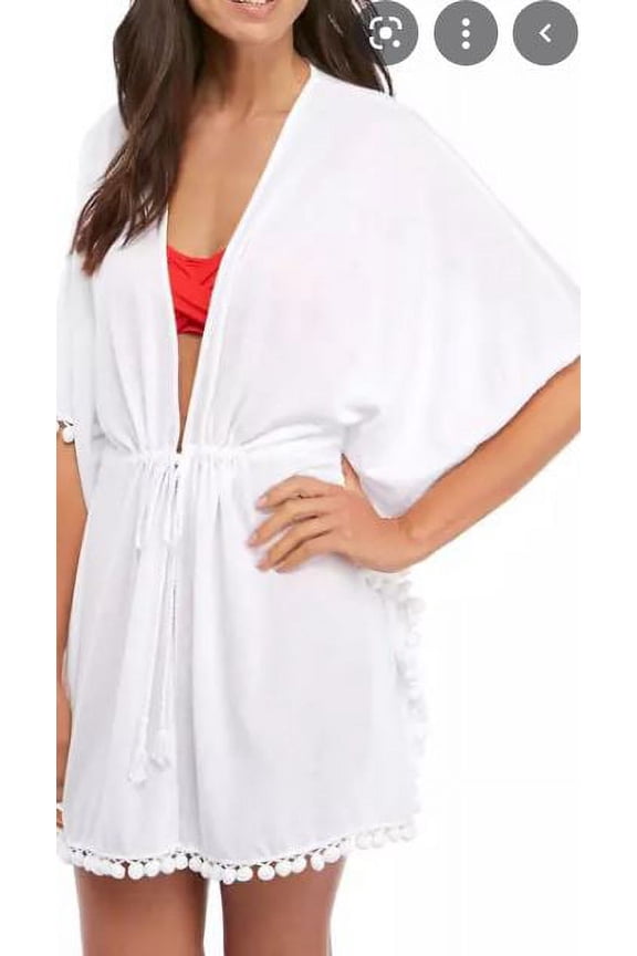 Women's Linen Jersey Open Front Tunic, White, X-Small