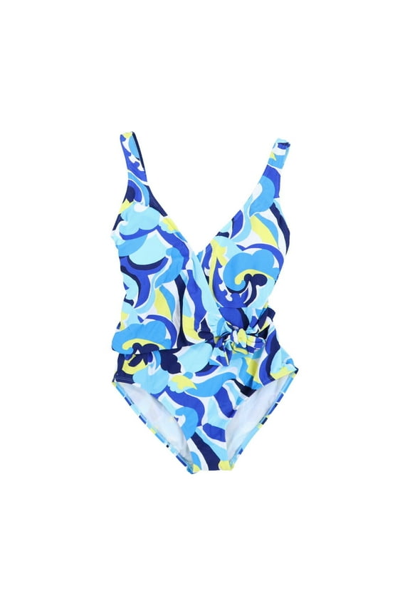 Women's One-Piece Swimsuit Side Tie Bathing Suit Stretch Blue 4 New