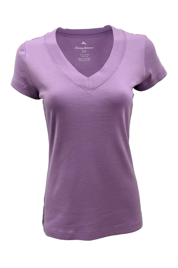Women's Short Sleeve Solid Color V-Neck T-Shirt (Large, Summer Plum)
